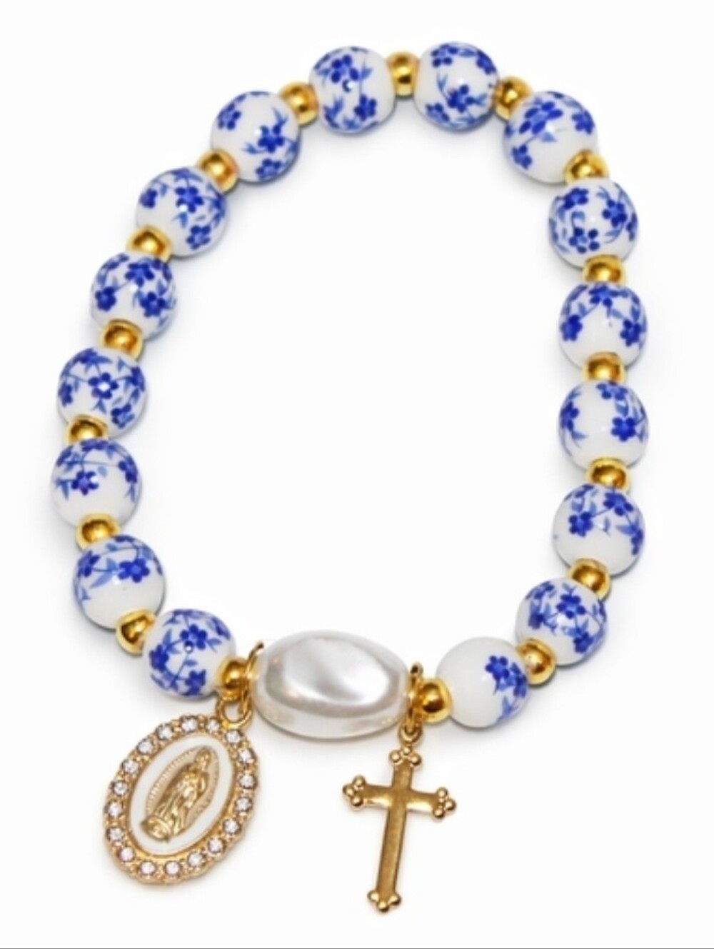 Divine Bloom Beaded Bracelet - Porcelain Bloom